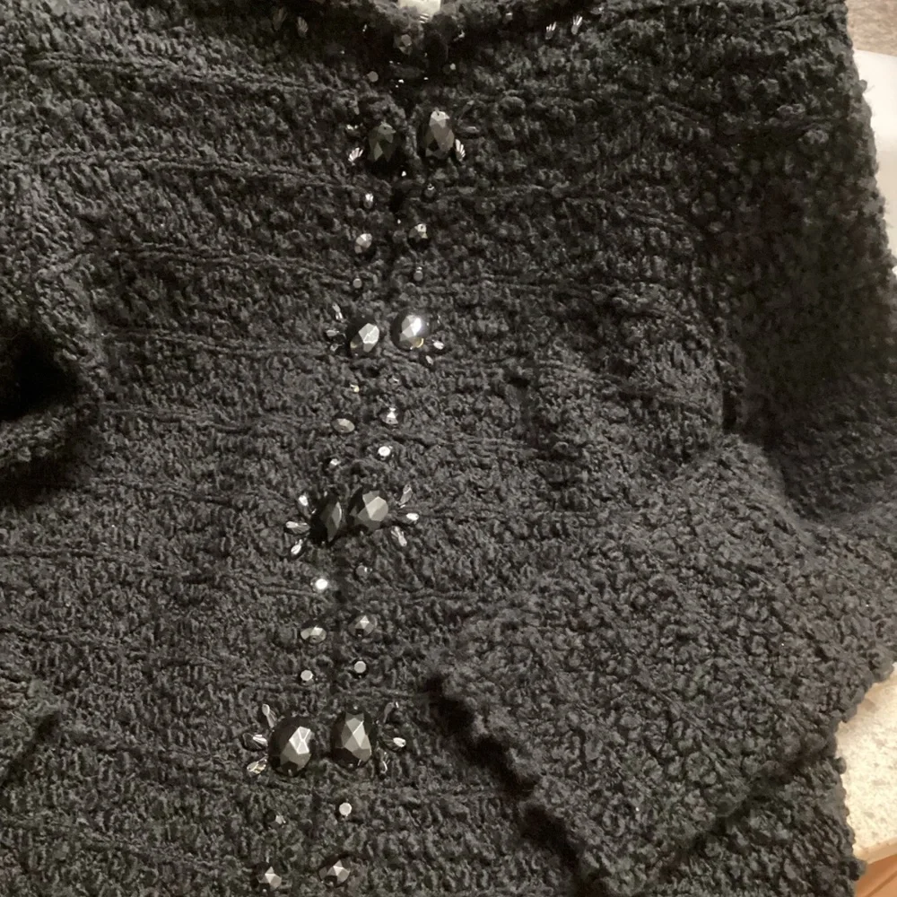 Chico’s Cardigan Sweater Size 1 Black With Embellishments Preppy! Classic! - Picture 5 of 16